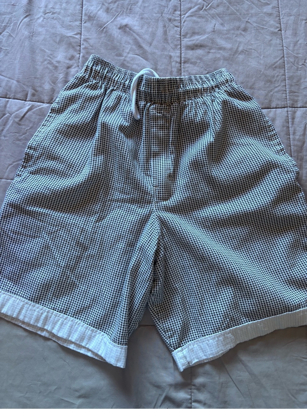 Women's Black & White Micro-Check Drawstring Hybrid Shorts